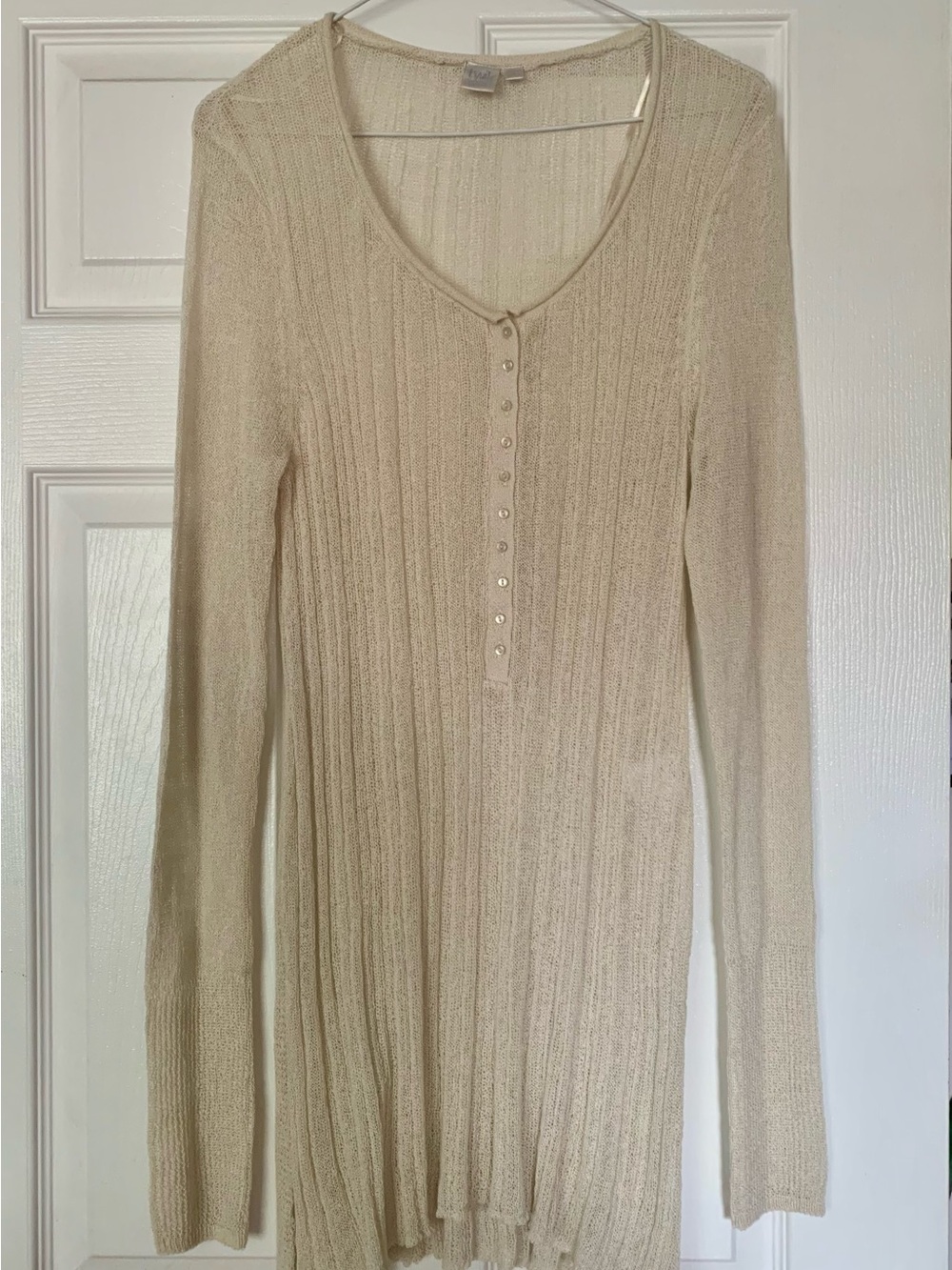 twik Cream Ribbed Long-Sleeve Button Henley Dress